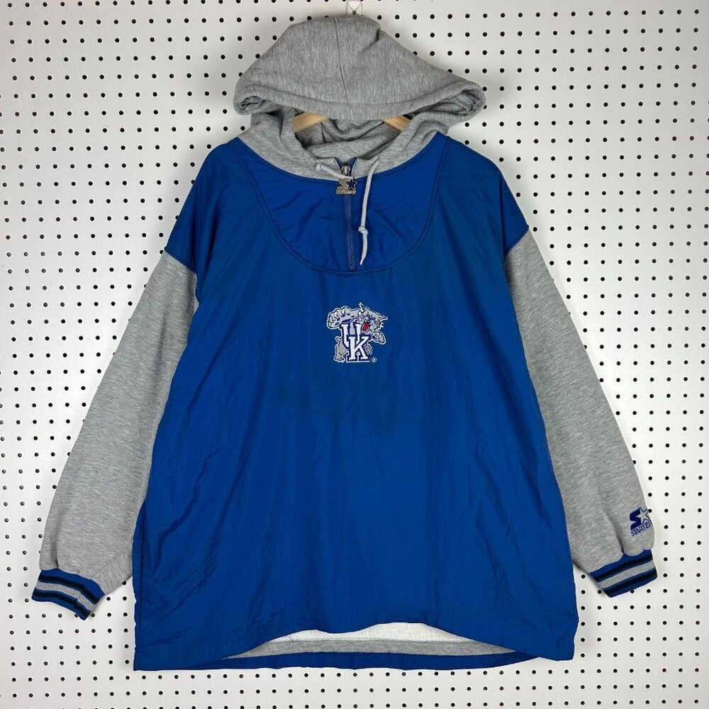 Kentucky Wildcats 90s Starter Windbreaker‎ XL  Jacket Hoodie 1/4 Zip READ Blue